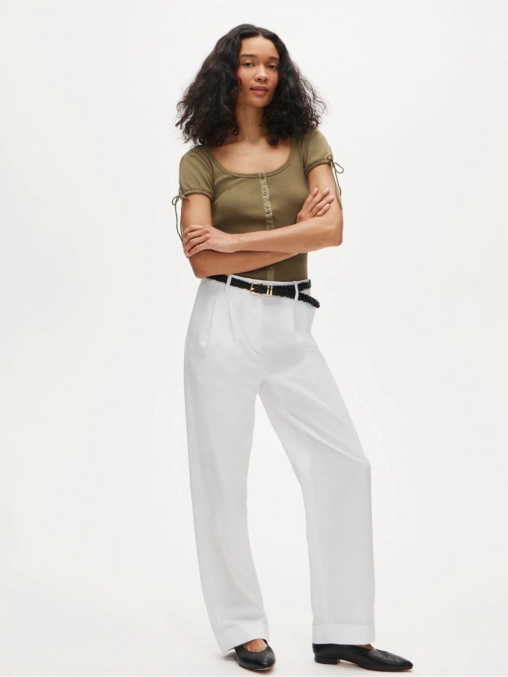 J. Crew Perfect Ribbed Button-Front Scoop Neck Top with Satin Trim, Ivory - Picture 11 of 11